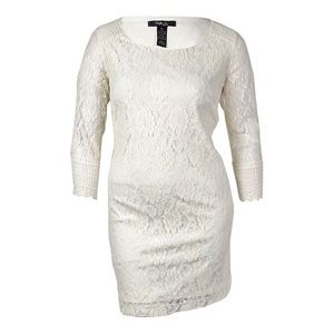 Style & Co. White Lace 3/4 Sleeve Mid-Thigh Dress